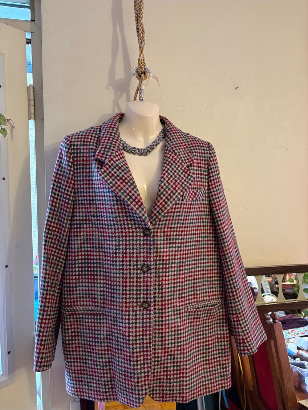 Laura Ashley Pink, Black and White Checked Blazer. 100. Wool
